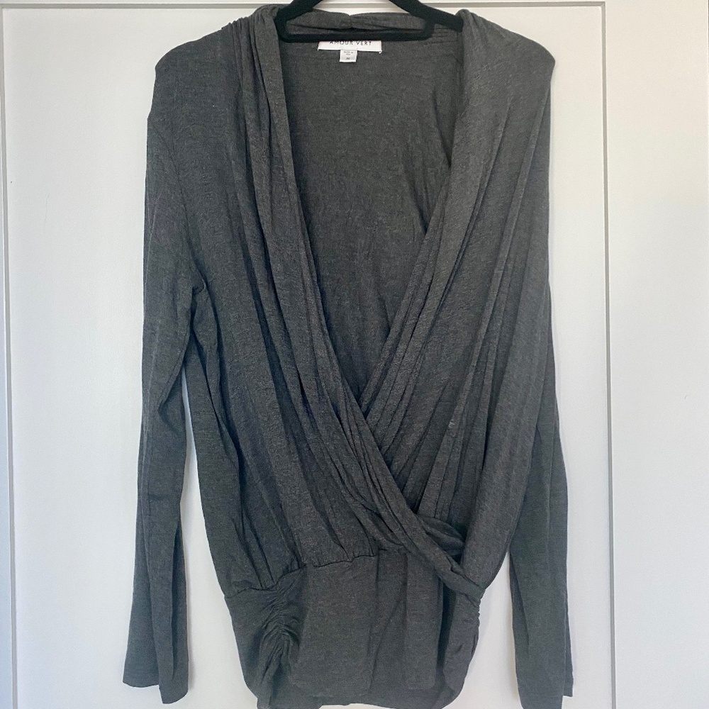 Amour Vert Charcoal Grey Surplice Shirt